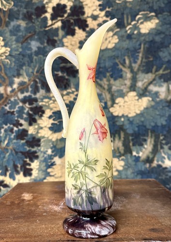 Glass & Crystal  - Daum Nancy - Art nouveau Enameled pitcher with columbine flowers