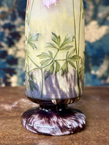 Art nouveau - Daum Nancy - Art nouveau Enameled pitcher with columbine flowers