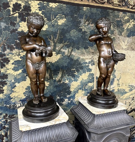 L'enfant à l'oiseau et l'enfant au nid fin XIXe siècle d'après Jean Baptiste Pigalle - Sculpture Style Napoléon III