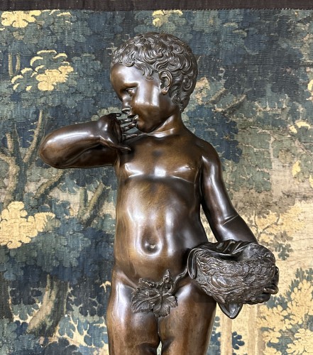 Sculpture Sculpture en Bronze - L'enfant à l'oiseau et l'enfant au nid fin XIXe siècle d'après Jean Baptiste Pigalle