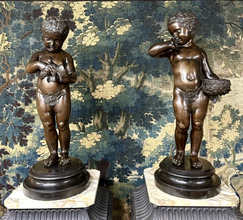 XIXe siècle - L'enfant à l'oiseau et l'enfant au nid fin XIXe siècle d'après Jean Baptiste Pigalle