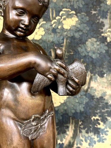 Antiquités - L'enfant à l'oiseau et l'enfant au nid fin XIXe siècle d'après Jean Baptiste Pigalle