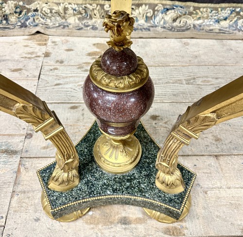 ram pedestal table In gilt bronze, marble and porphyry. Louis XVI style - Art nouveau