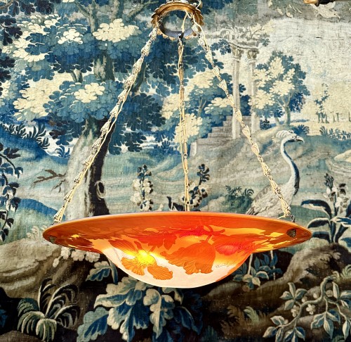 20th century - Emile Gallé -  ceiling chandelier decorated with anemones