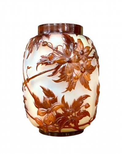 Emil Gallé - Molded Blown Vase With Orange Clematis
