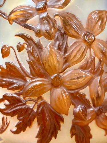 Antiquités - Emil Gallé - Molded Blown Vase With Orange Clematis