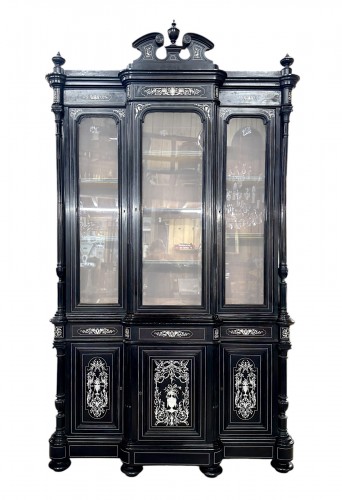 Napoléon III period bookcase in ivory and ebony marquetry 
