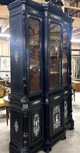 Furniture  - Napoléon III period bookcase in ivory and ebony marquetry 