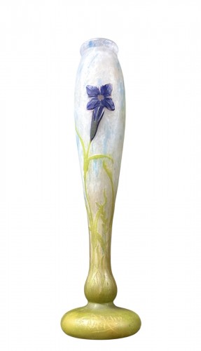  Daum Nancy - Art Nouveau Vase Decorated With Gentians hot-applied.