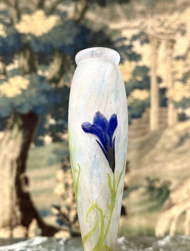 Glass & Crystal  -  Daum Nancy - Art Nouveau Vase Decorated With Gentians hot-applied.