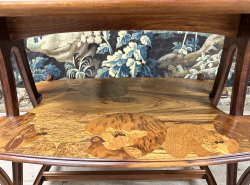 Antiquités - Louis Majorelle, Art Nouveau marquetry tea table &quot;butomés&quot; model