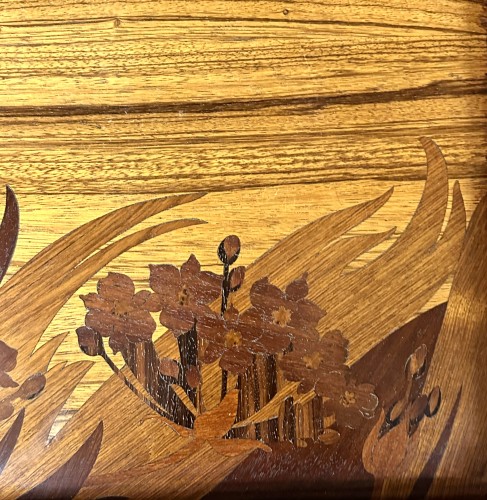 Antiquités - Louis Majorelle, Art Nouveau marquetry tea table &quot;butomés&quot; model