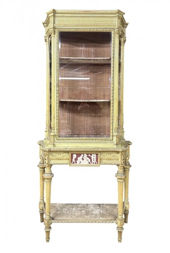Large Display Case In Gilt And Wedgwood Rechampi Lacquered Wood,