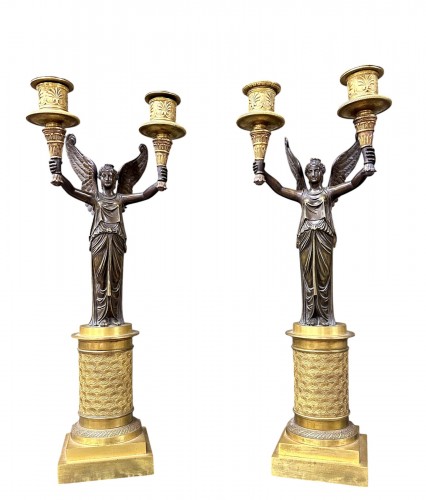 Pair Of Empire Winged Women Candelabras