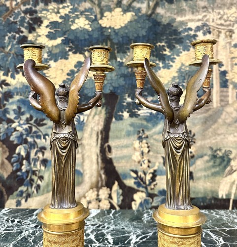 Antiquités - Paire de candélabres Empire Aux Femme Ailées