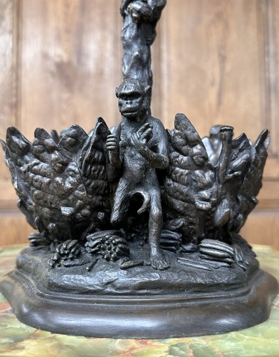 19th century - Christophe Fratin - Cigar holder palm tree, torch with monkey, Napoleon III
