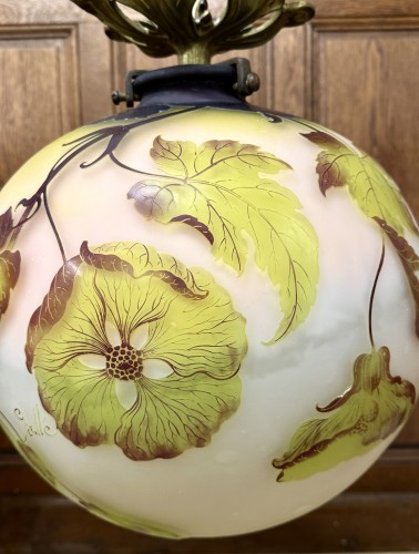 Antiquités - Émile Gallé - Abutilon pendant or ceiling light
