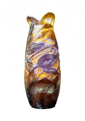Emile Gallé -Artistic vase with tulips, polished decoration