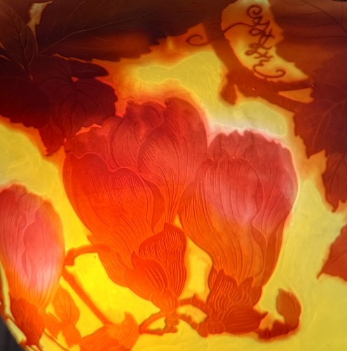 Emile Gallé - Grand plafonnier Art nouveau aux magnolias - Marius Simon Antiquités