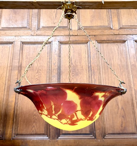 Art nouveau - Emile Gallé - Grand plafonnier Art nouveau aux magnolias