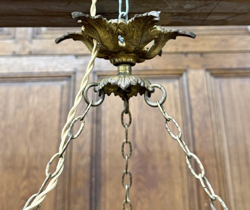 Antiquités - Emile Gallé - Grand plafonnier Art nouveau aux magnolias