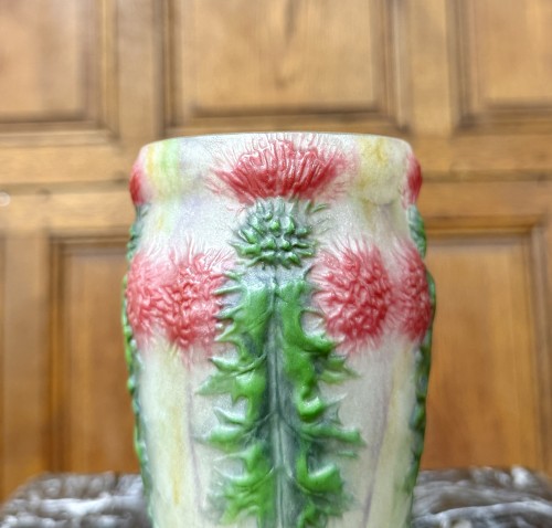 Gabriel Argy-Rousseau, vase with red thistles, art deco pate de verre - Glass & Crystal Style Art Déco