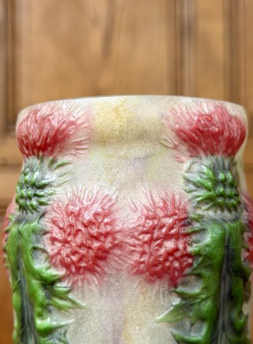 Art Déco - Gabriel Argy-Rousseau, vase with red thistles, art deco pate de verre