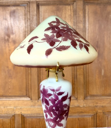Émile Gallé - Lampe champignon à décor de clématites - Verrerie, Cristallerie Style Art nouveau