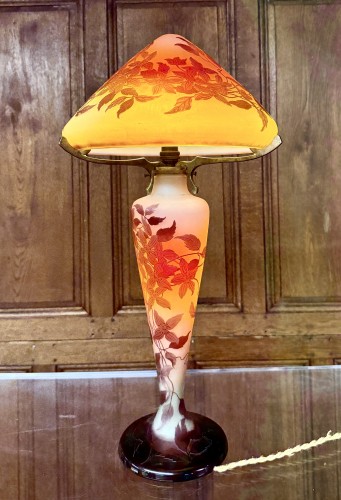 Art nouveau - Émile Gallé - Lampe champignon à décor de clématites