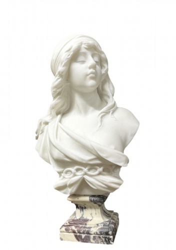 Adolfo Cipriani (1880-1930) - Buste de jeune femme en marbre blanc de Carrare