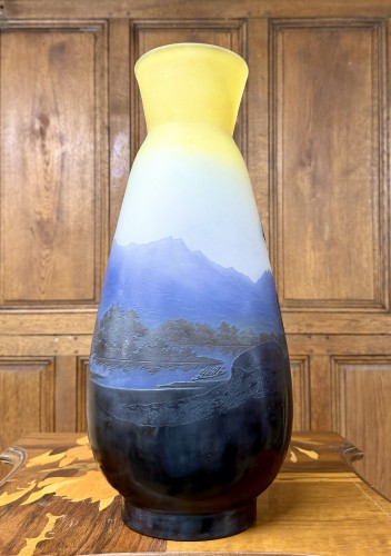 Glass & Crystal  - Émile Gallé - important vase with a landscape motif from the vosges