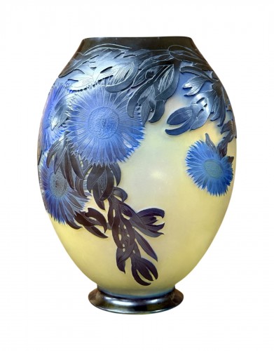 Émile Gallé - Important vase aux ficoïdes marins bleus