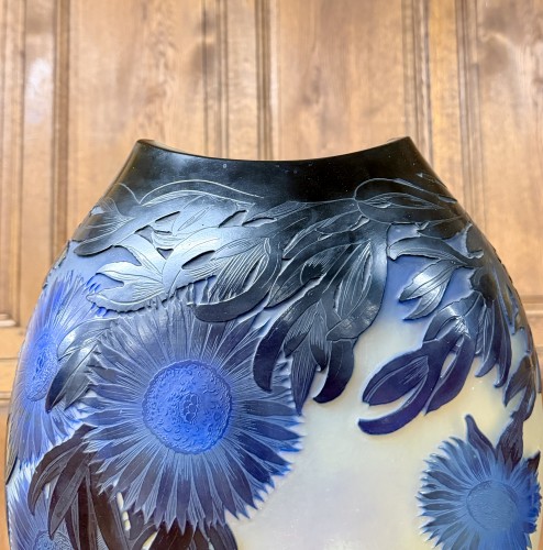 Émile Gallé - Important vase aux ficoïdes marins bleus - Verrerie, Cristallerie Style Art nouveau