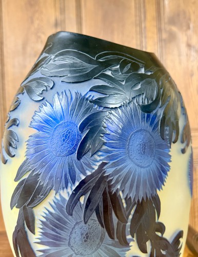Émile Gallé - Important vase aux ficoïdes marins bleus - Art nouveau