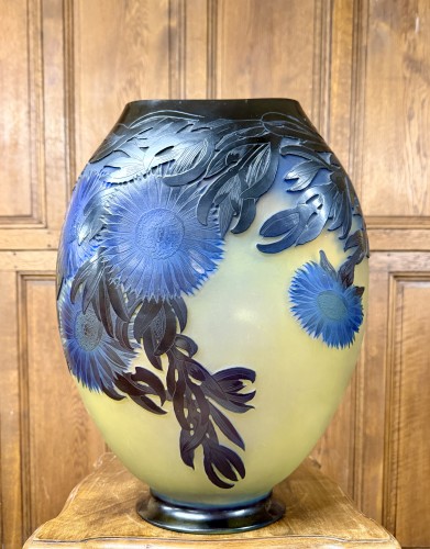 Antiquités - Émile Gallé - Important vase aux ficoïdes marins bleus