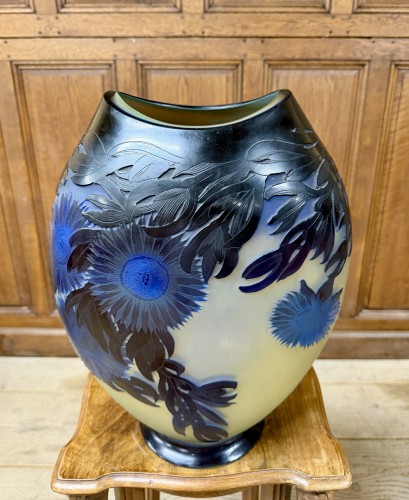 Antiquités - Émile Gallé - Important vase aux ficoïdes marins bleus