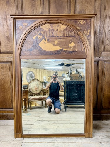 Miroir Art Nouveau en marqueterie par La Ruche, 1911, Maurice et Edmond Alet - Miroirs, Trumeaux Style Art nouveau