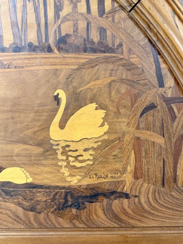 Antiquités - Miroir Art Nouveau en marqueterie par La Ruche, 1911, Maurice et Edmond Alet