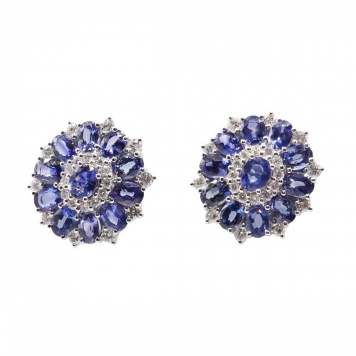 Boucles d'oreilles en or gris, saphirs et diamants