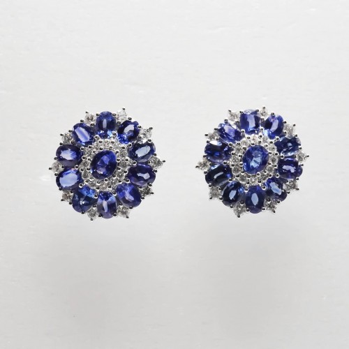 Antique Jewellery  - White gold, sapphire and diamond earrings