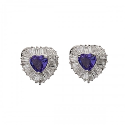 Boucles d'oreilles en or gris, tanzanite et diamants