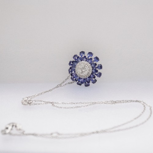 Antique Jewellery  - Sapphire and diamond pendant with chain
