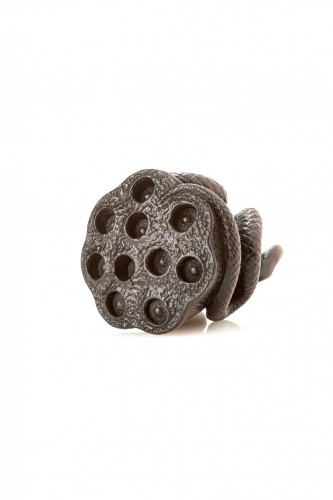 Asian Works of Art  - A Japanese Boxwood Netsuke Of A Coiled Snake Around A Lotus