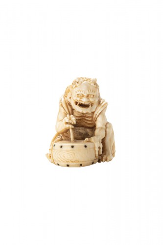 Kazutomo – Netsuke en ivoire représentant Raijin