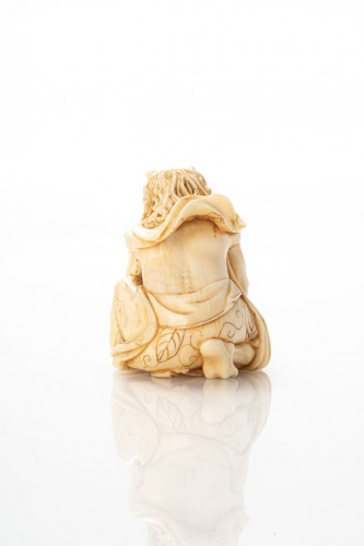 Asian Works of Art  - Kazutomo – ivory netsuke depicting Raijin