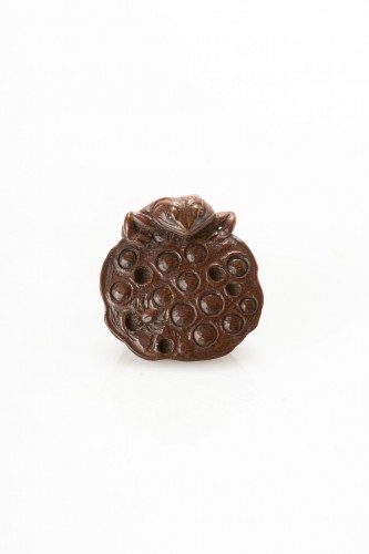 Netsuke crapaud sur une fleur de lotus avec une araignée, Japon période Meiji (1868-1912) - Arts d