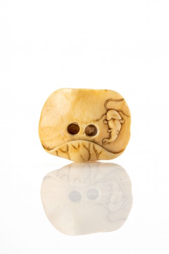 Oni sur une feuille de lotus avec Namazu Japon Edo - Mastromauro Japanese Art