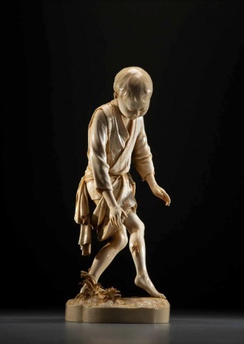 Asian Works of Art  - A Japanese Tokyo school ivory okimono depicting a young boy