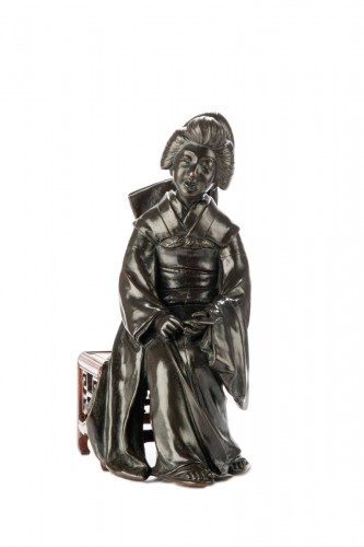 A Tokyo School Bronze Depicting A Sitting Geisha