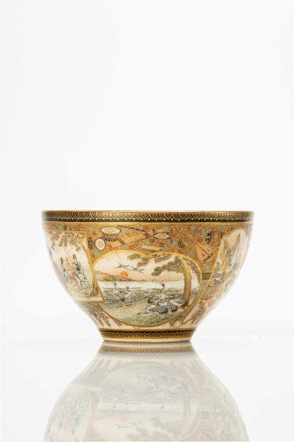XIXe siècle - Bol en céramique Satsuma à décor d'émaux polychromes et d'or